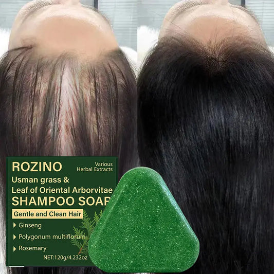 ROZINO Usman Grass & Leaf of Oriental Arborvitae Shampoo Soap Bar for Hair Growth & Gray Hair Reversal - Natural Thinning Hair Loss Treatment with Ginseng Polygonum Multiflorum Rosemary