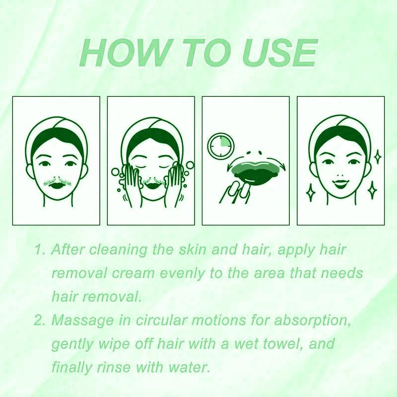 ROZINO Green Tea Unhairing Cream - Painless Gentle Hair Removal for Body Face Bikini Lines & Sensitive Skin - Removes Short Thick Hair - Natural Formula 50g