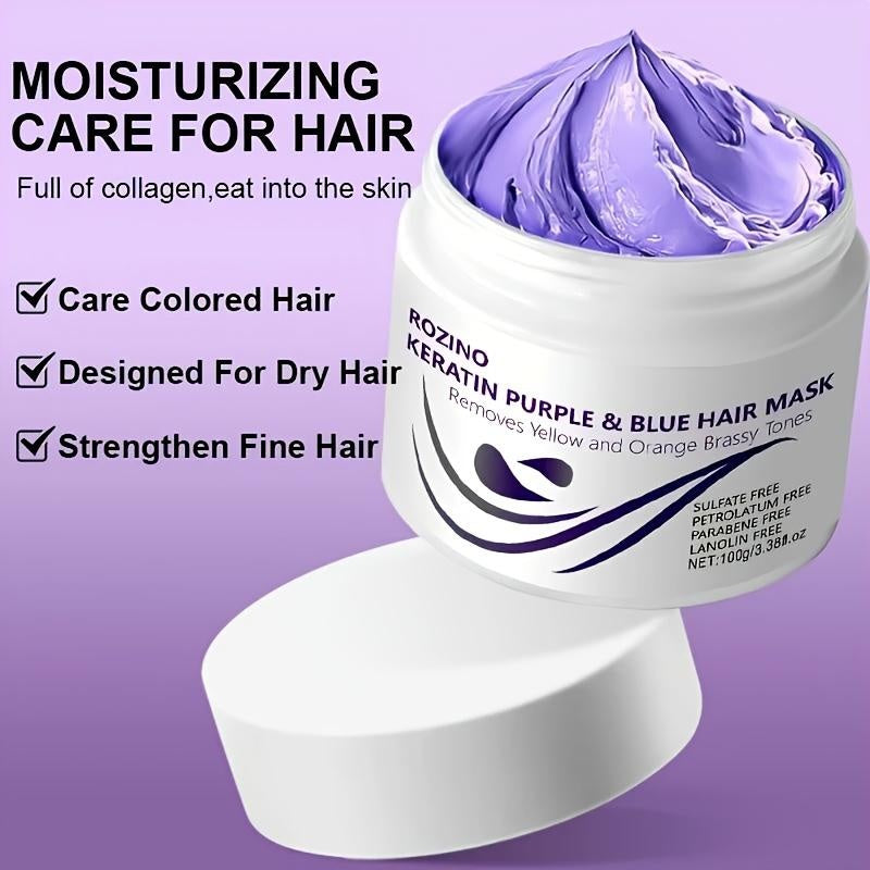 ROZINO Keratin Purple & Blue Hair Mask: Targeted Removal of Yellow and Orange Brassy Tones reusable extensions