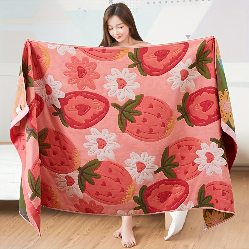 Cotton Bath Towel, Oversized Cartoon Gauze Towel, Super Soft Highly Absorbent Quick-Drying, for Home Bathroom, Breathable Comfortable Household Towel