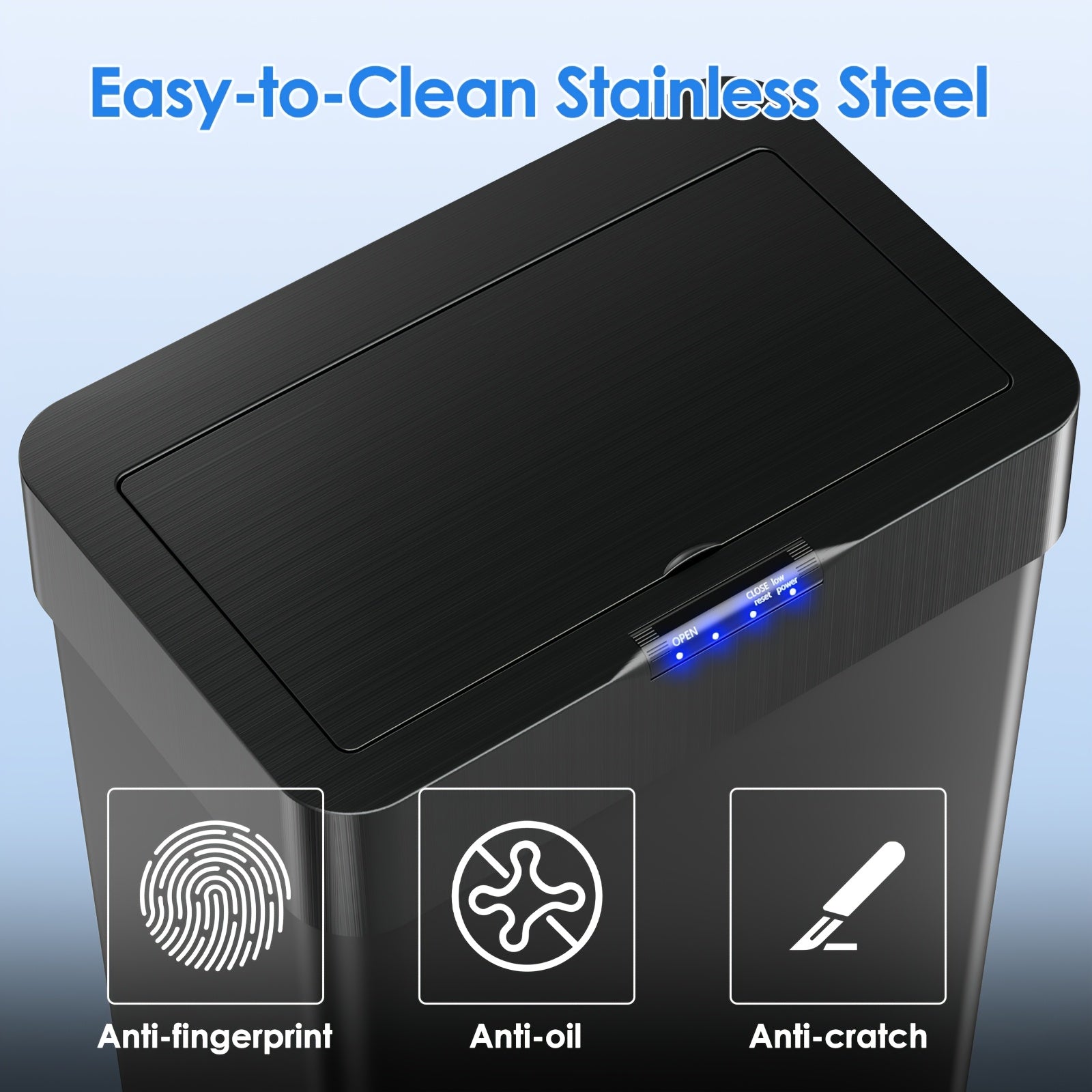 18.5 Gallon (suitable for 60L) Automatic Sensor Trash Can with Touchless Operation, Soft-Close Lid & Bag Holder - Smart Self-Closing Garbage Bin for Kitchen, Office, RV - Brushed Stainless Steel Modern Smart Bin (Low Reminder)