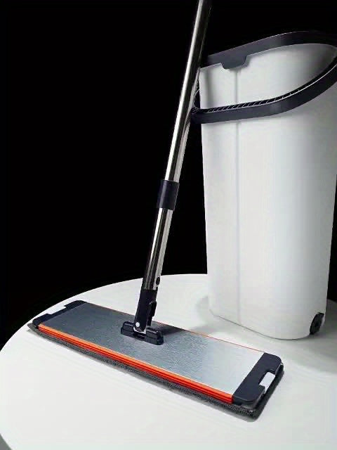 Mop And Bucket with Wringer Set for Home, Sturdy Aluminium Mops for Floor Cleaning, Large Flat Mopping Bucket System, Wall Cleaner with 6 Microfiber Pads, for Cleaning Floors, Windows, Courtyards, And Bathrooms.(Mop + Bucket + 6 Cloths)