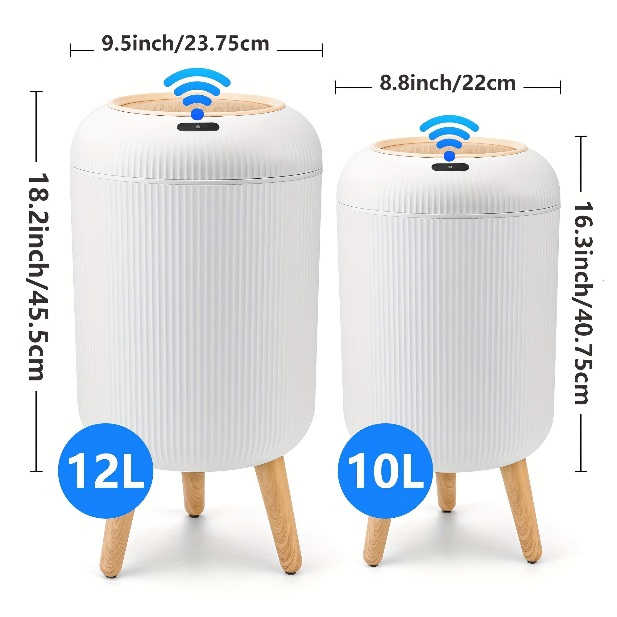 SUSTEAS 2pcs Automatic Trash Can 12L And 10L Bathroom Trash Bin with Lid Touchless Small Smart Motion Sensor Garbage Cans for Kitchen, Bathroom, Living Room And Bedroom