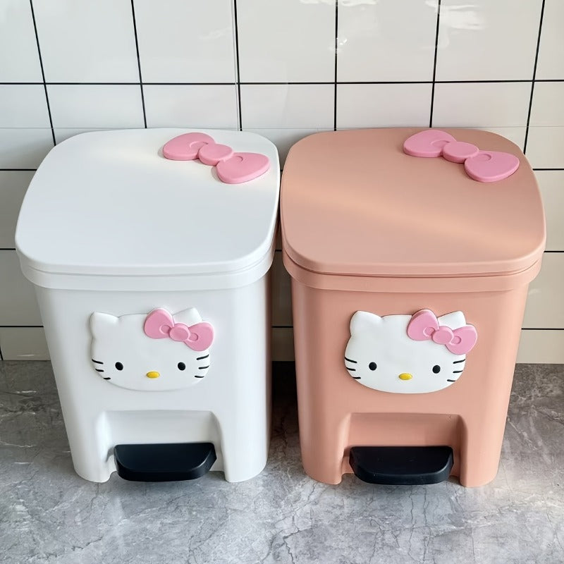 Sanrio Hello Kitty Foot Pedal Trash Can with Lid - Large Capacity Cute 's Bedroom Can, Durable Plastic Rectangular Bin Suitable, Bathroom, Room