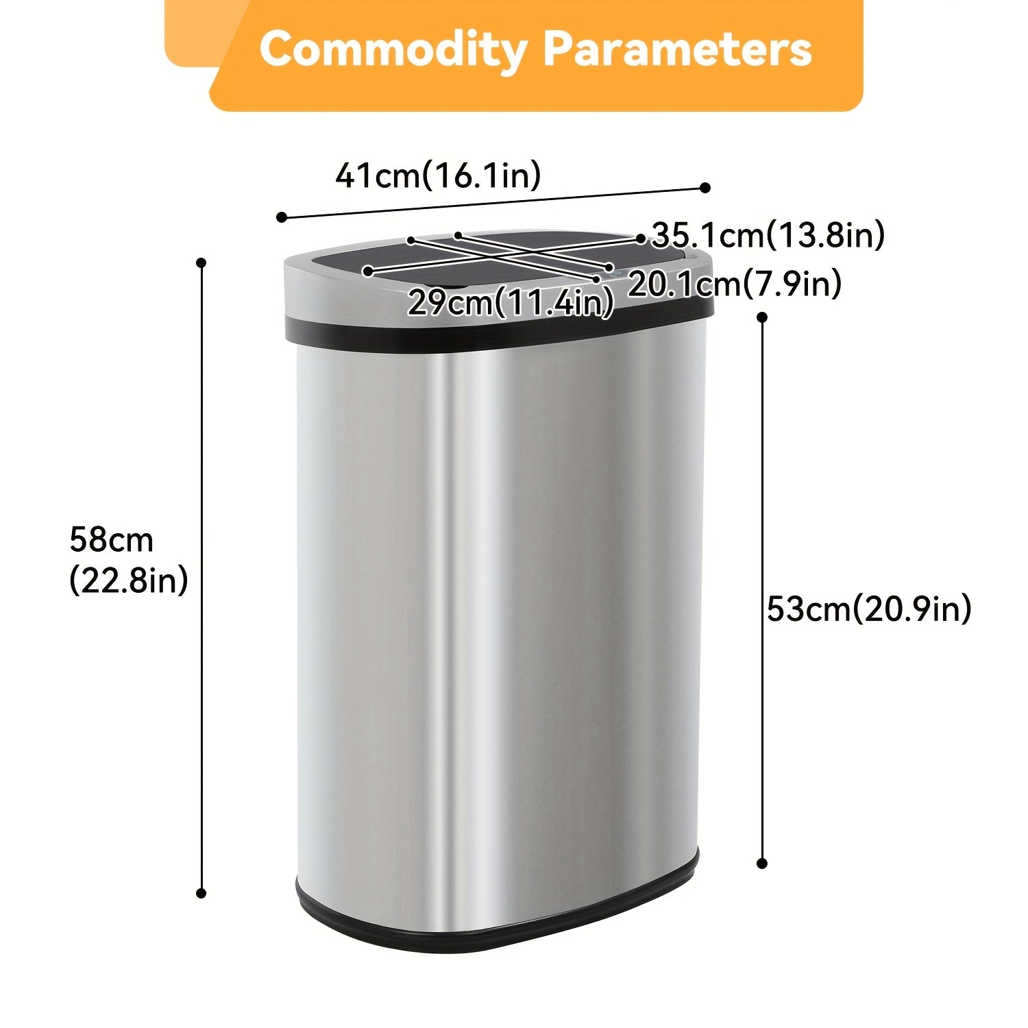Automatic Trash Can, Touchless Motion Sensor Garbage Can, Stainless Steel with Lid Anti-Fingerprint Mute Designed, 13 Gallon 50L, for Kitchen Office Bedroom Living Room