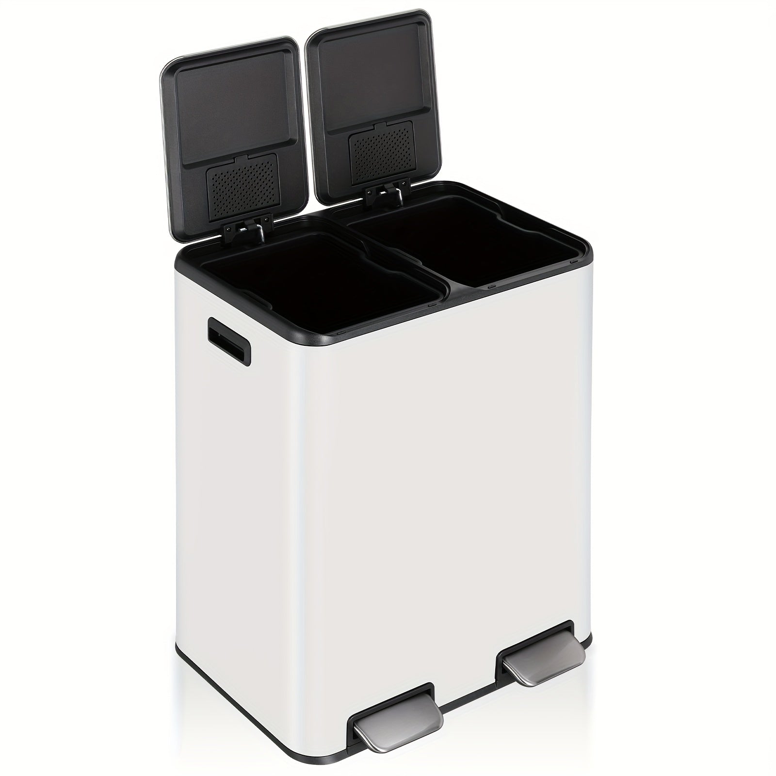16 Gal Dual Kitchen Trash Can W\u002F2 Built-in Box for Odor Control, Hands-Free Garbage Bin, Recycle Waste Dustbin, Soft-Close Lid, 2 Buckets, Foot Pedal, Side Handle, Airtight, for Home Office, Bedroom Trash Can with Lid, Stainless Steel Trash Can