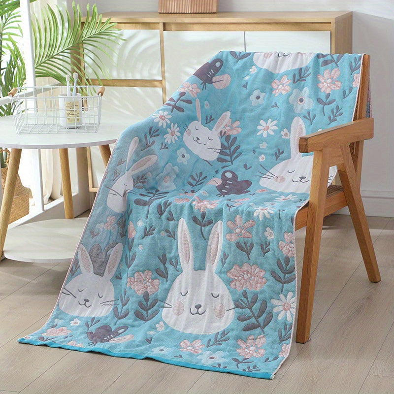 Luxuriously Soft & Ultra-Thick Oversized Bath Towel - Quick-Dry Technology, Lint-Free, Plush Rectangular Spa Wrap Towel with Modern Rabbit & Floral Design in Light Blue & Pink - High Absorbency, Durable, Beige for Home, Spa, Travel - Ideal for Adult