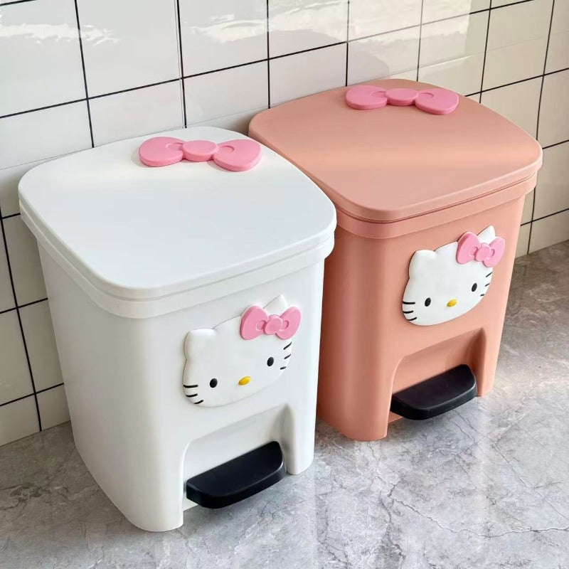 Sanrio Hello Kitty Foot Pedal Trash Can with Lid - Large Capacity Cute 's Bedroom Can, Durable Plastic Rectangular Bin Suitable, Bathroom, Room