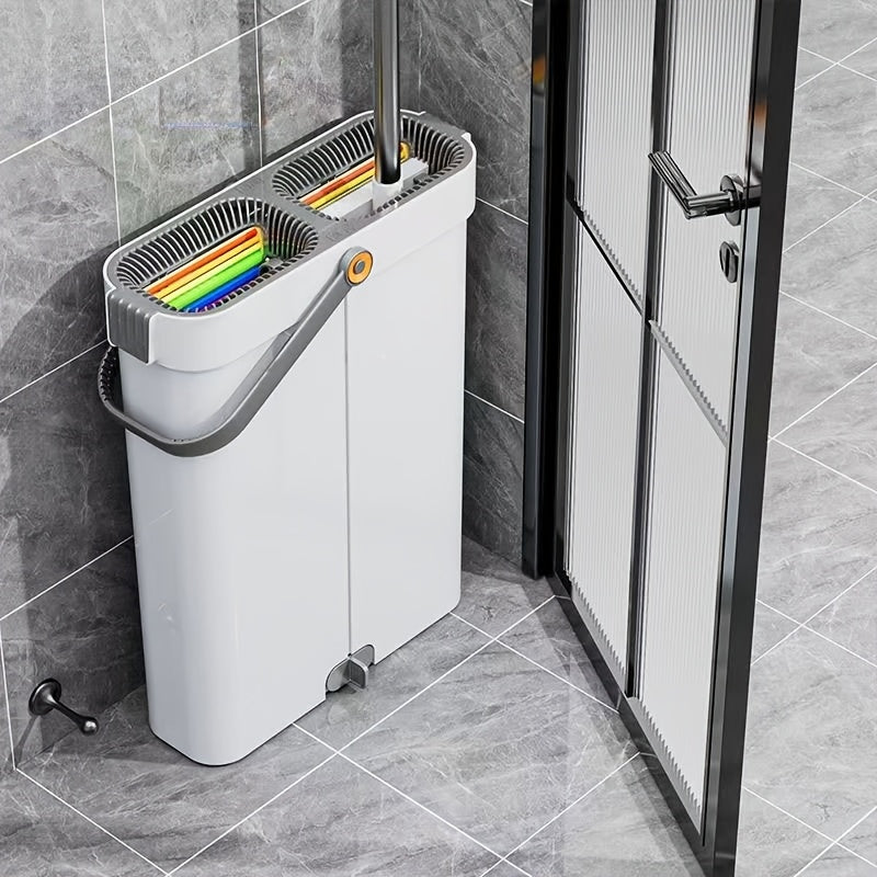 12.99inch Microfiber Flat Mop And Bucket Set Floor Cleaning System, Wet Dry Mop For Wall Cleaner With Long Handle, Hardwood Floor Mop With Microfiber Cloths. Bedroom\u002F Bathrooms\u002Fliving Room Mops For Floor Cleaning