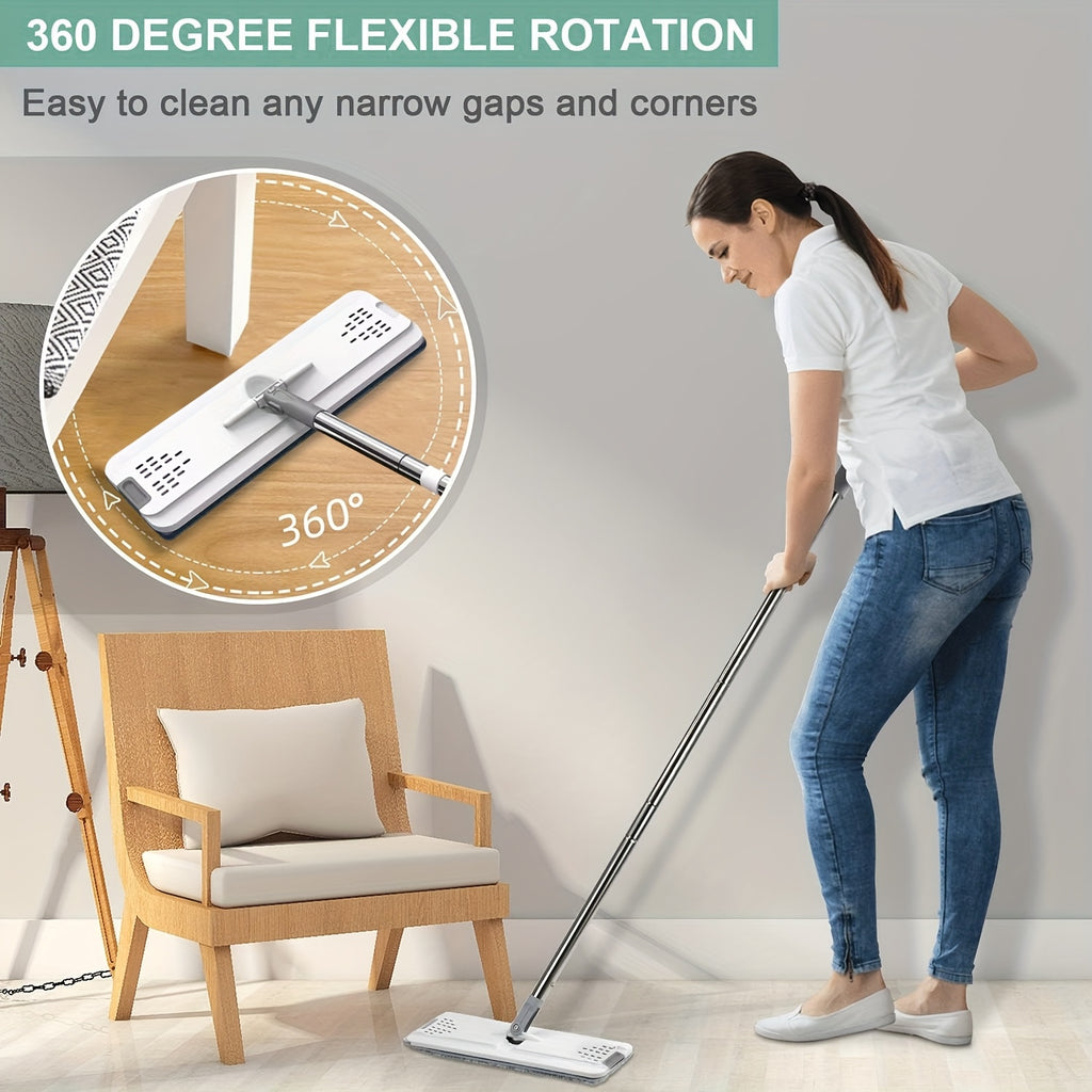 Hands-Free Flat Mop and Bucket Set with 6 Mop Heads - Heavy-Duty Plastic Construction, Space-Saving Bucket with Storage - Wet\u002FDry Cleaning System for Hardwood, Tile, Linoleum Floors - Ideal for Home, Office, Bathroom, Kitchen - Commercial & Resident