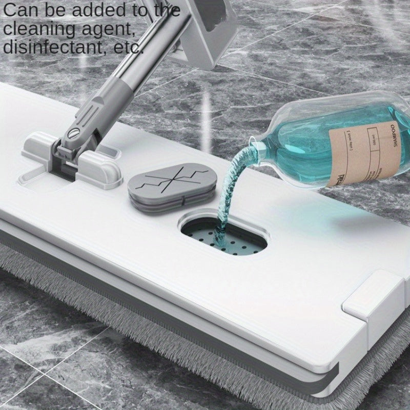 17.72inch Flat Mop and Folding Bucket Set with 5 Reusable Mop Pads | Heavy-Duty Wet\u002FDry Floor, 360° Rotating Head, Hands-Free Wringing System, Space-Saving Design for Hardwood, Tile, Laminate Floors - Low-Maintenance Mop System, Spray Mop