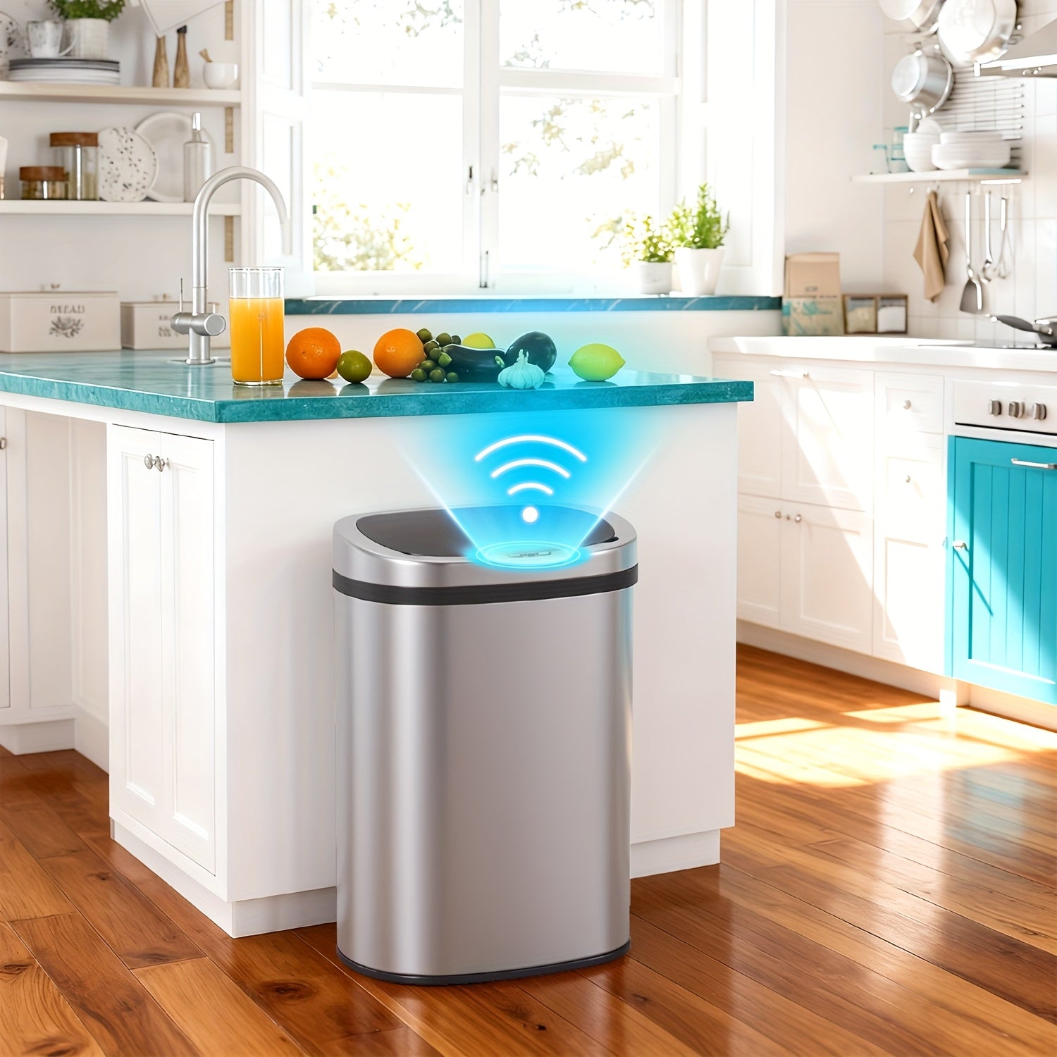 Automatic Trash Can, Touchless Motion Sensor Garbage Can, Stainless Steel with Lid Anti-Fingerprint Mute Designed, 13 Gallon 50L, for Kitchen Office Bedroom Living Room