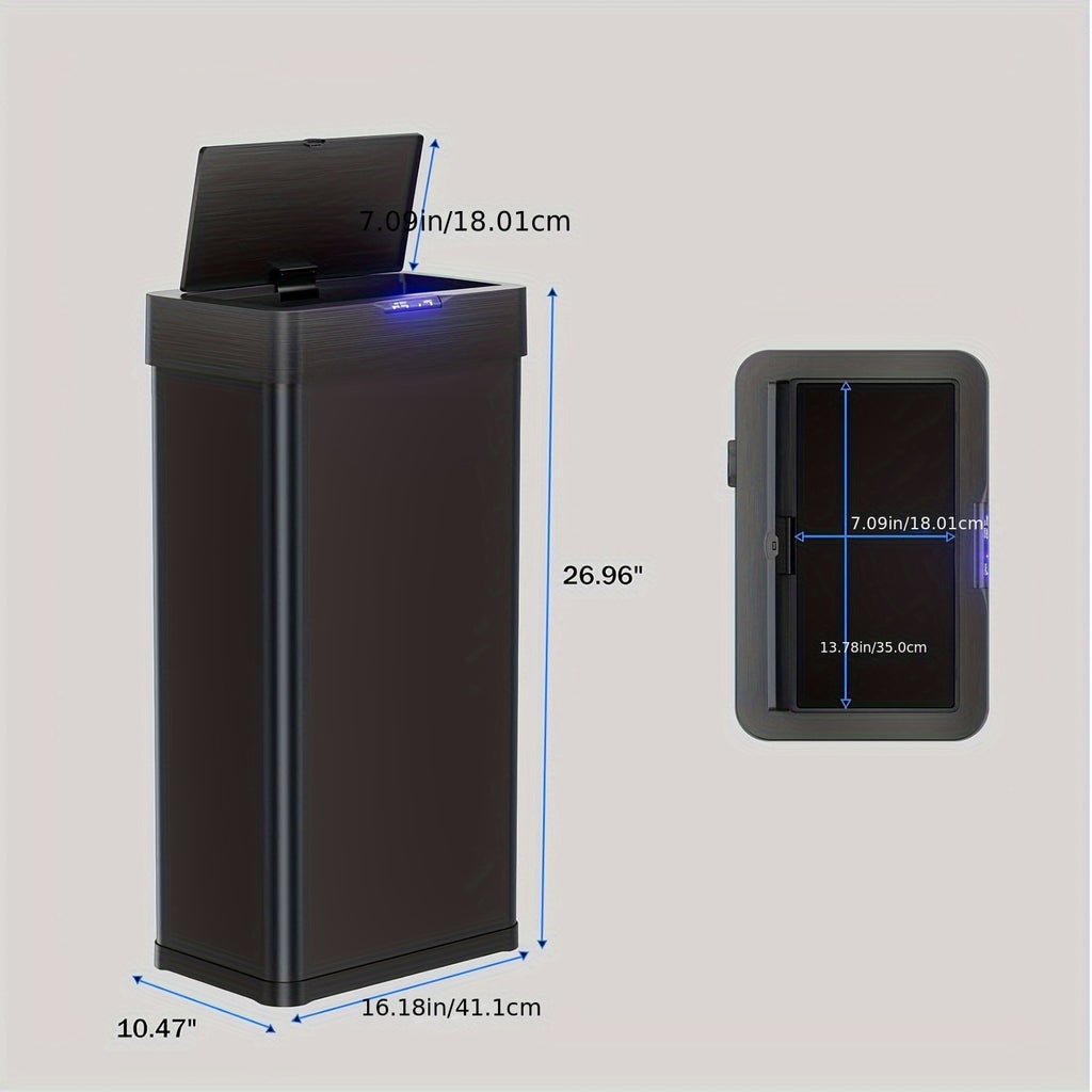 18.5 Gallon (suitable for 60L) Automatic Sensor Trash Can with Touchless Operation, Soft-Close Lid & Bag Holder - Smart Self-Closing Garbage Bin for Kitchen, Office, RV - Brushed Stainless Steel Modern Smart Bin (Low Reminder)