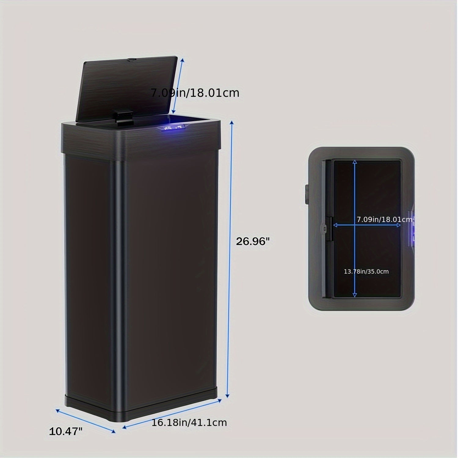18.5 Gallon (suitable for 60L) Automatic Sensor Trash Can with Touchless Operation, Soft-Close Lid & Bag Holder - Smart Self-Closing Garbage Bin for Kitchen, Office, RV - Brushed Stainless Steel Modern Smart Bin (Low Reminder)