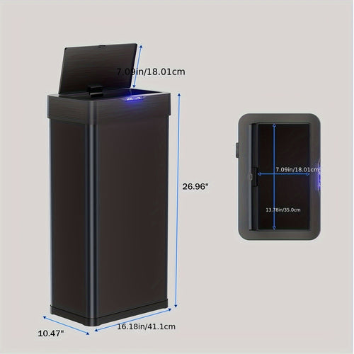 18.5 Gallon (suitable for 60L) Automatic Sensor Trash Can with Touchless Operation, Soft-Close Lid & Bag Holder - Smart Self-Closing Garbage Bin for Kitchen, Office, RV - Brushed Stainless Steel Modern Smart Bin (Low Reminder)