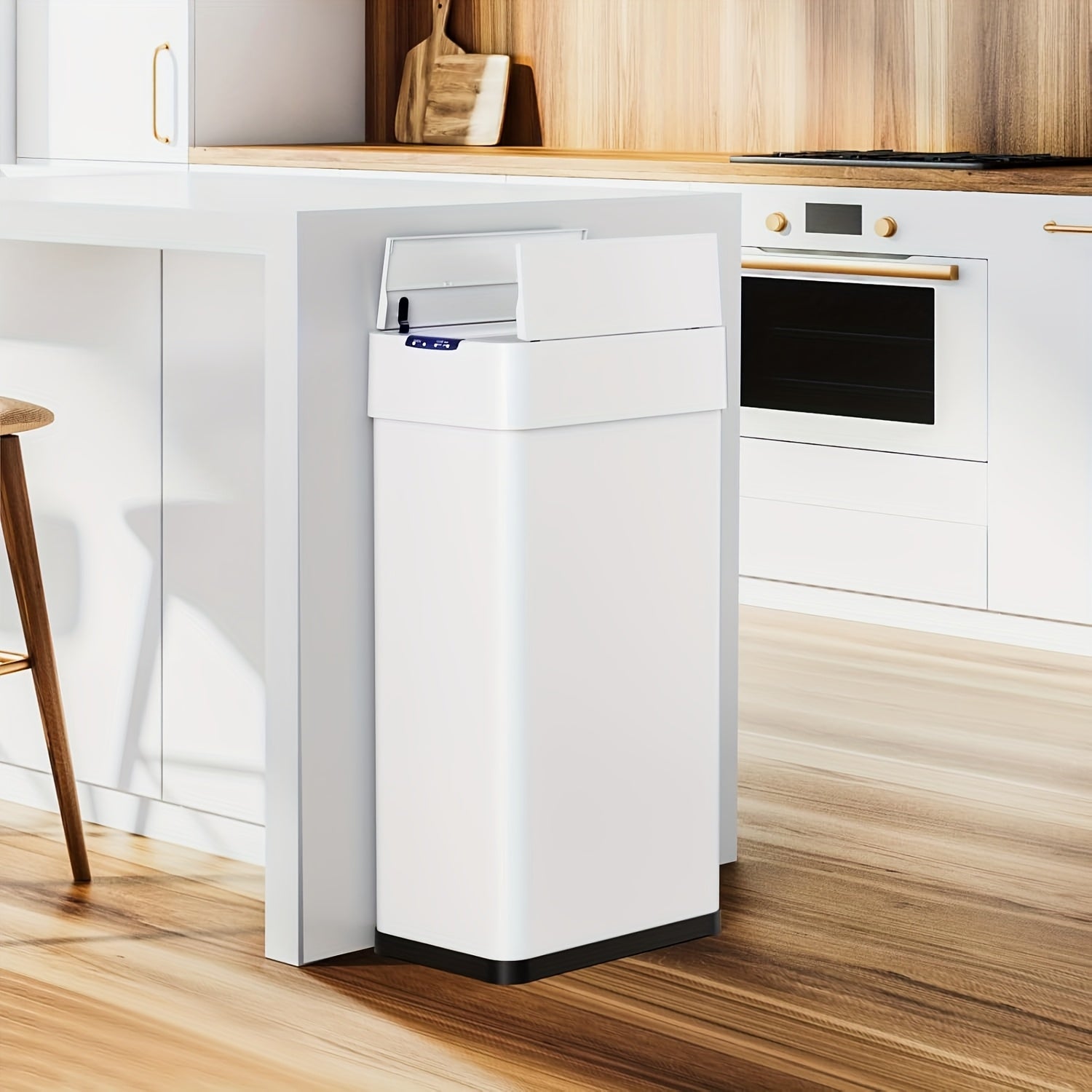 18.5 Gallon (suitable for 60L) Automatic Sensor Trash Can with Touchless Operation, Soft-Close Lid & Bag Holder - Smart Self-Closing Garbage Bin for Kitchen, Office, RV - Brushed Stainless Steel Modern Smart Bin (Low Reminder)