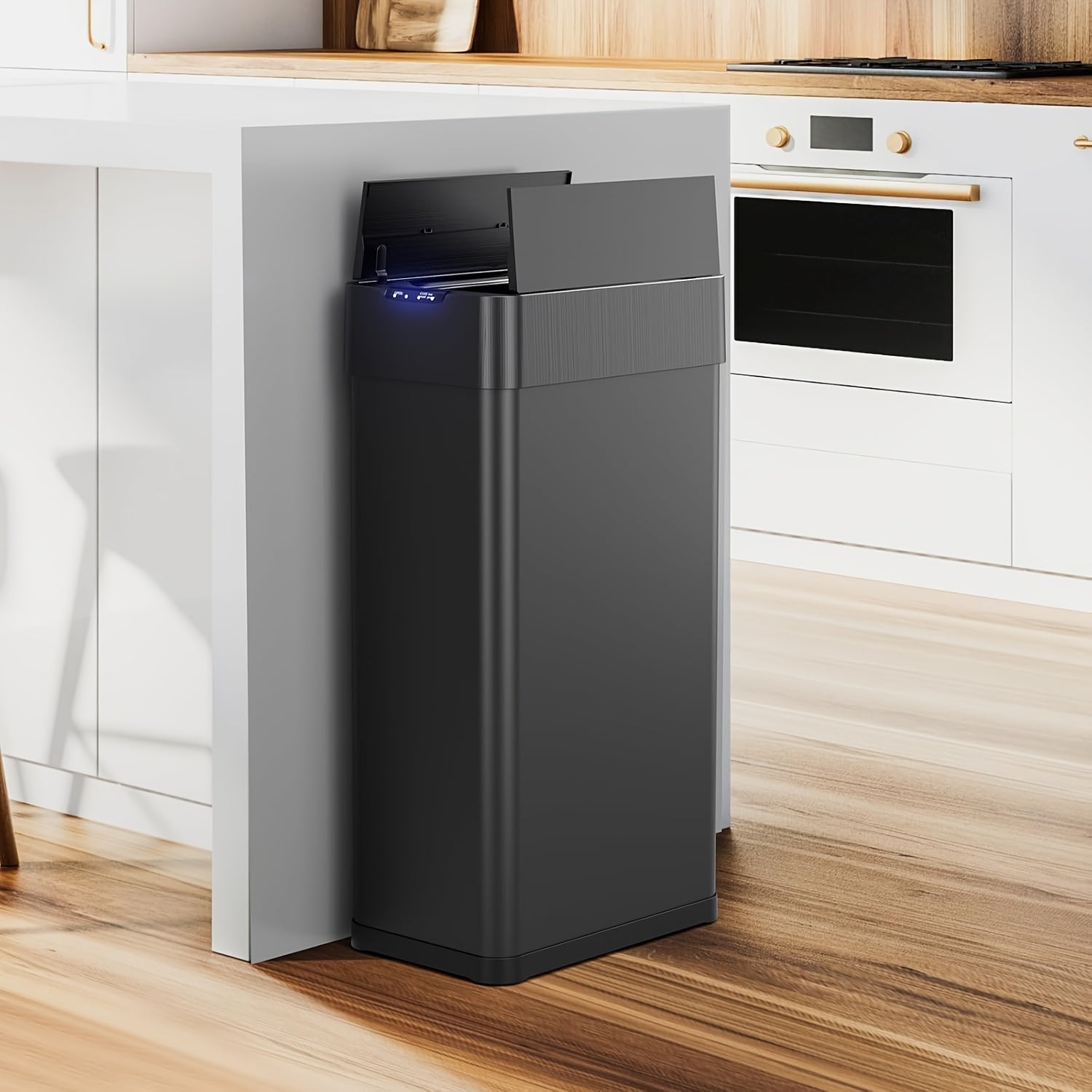 18.5 Gallon (suitable for 60L) Automatic Sensor Trash Can with Touchless Operation, Soft-Close Lid & Bag Holder - Smart Self-Closing Garbage Bin for Kitchen, Office, RV - Brushed Stainless Steel Modern Smart Bin (Low Reminder)