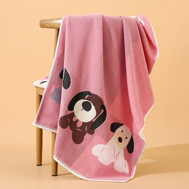 A Soft, Absorbent Cotton Bath Towel Featuring a Cute Cartoon Print of Three Dogs. It Has Excellent Water Absorption, Dries Quickly, And Is Gentle on The Skin. This Oversized And Thick Towel\u002FBlanket Has a Modern Style, Is Made from Fabric