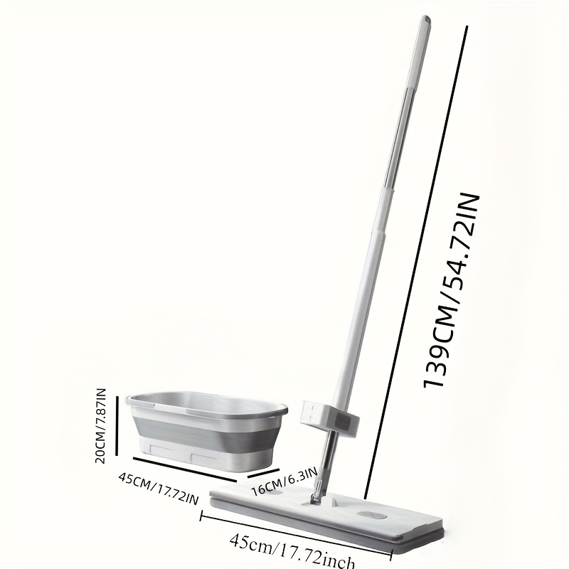 17.72inch Flat Mop and Folding Bucket Set with 5 Reusable Mop Pads | Heavy-Duty Wet\u002FDry Floor, 360° Rotating Head, Hands-Free Wringing System, Space-Saving Design for Hardwood, Tile, Laminate Floors - Low-Maintenance Mop System, Spray Mop