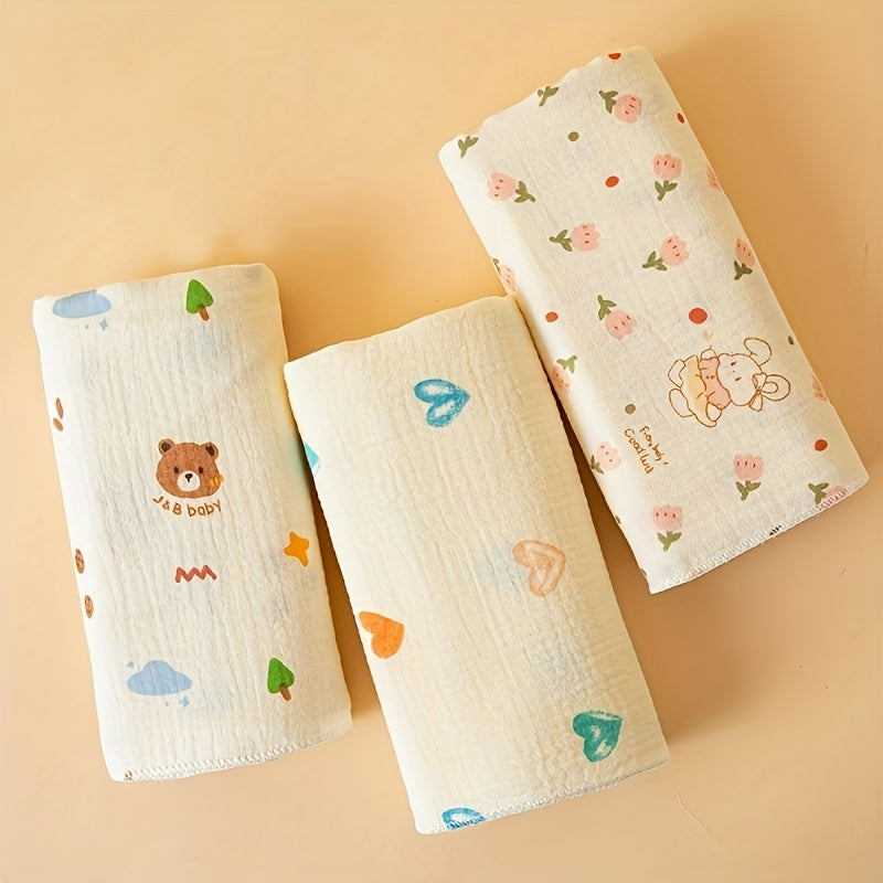 Three New Baby Bath Towels Made of Double-Layer Gauze , Absorbent And Lightweight for Summer, Suitable for Bathing And As a Blanket.