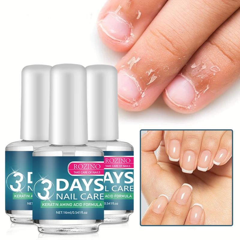 [3 bottles]ROZINO 3 Days Nail Care - Keratin Amino Acid Formula for Superior Nail Nourishment Manicure Treatment with High Brightness & Scratch Resistance 16ml