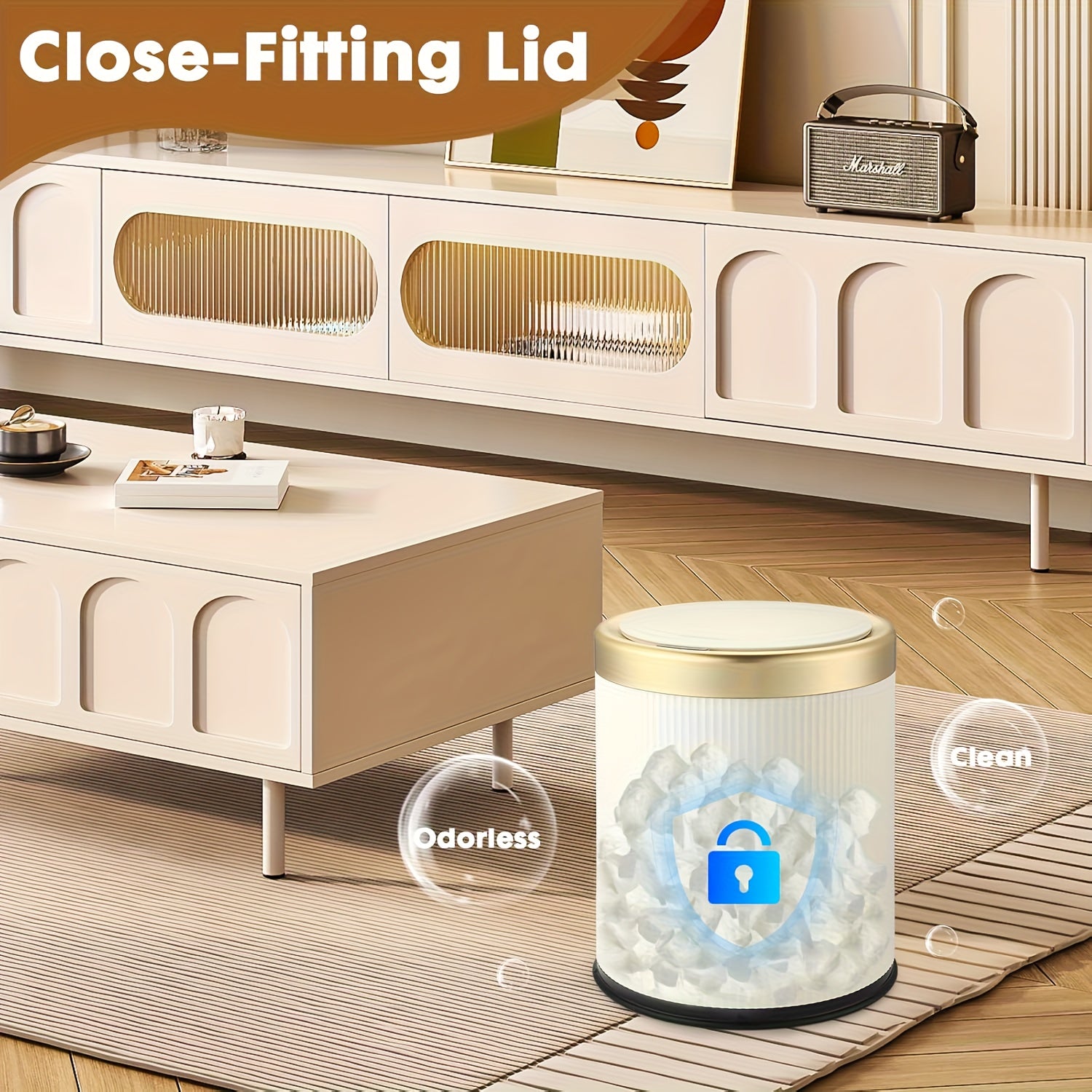 1pc 12L Luxury Large Capacity Push-Lid Trash Can, Dual Inner Buckets, Odor-Sealing Oval Garbage Bin, Modern Plastic Waste Container for Kitchen, Bedroom, Living Room, Bathroom, Bedroom Trash Can, Bathroom Garbage Bin, Contemporary Waste Bin