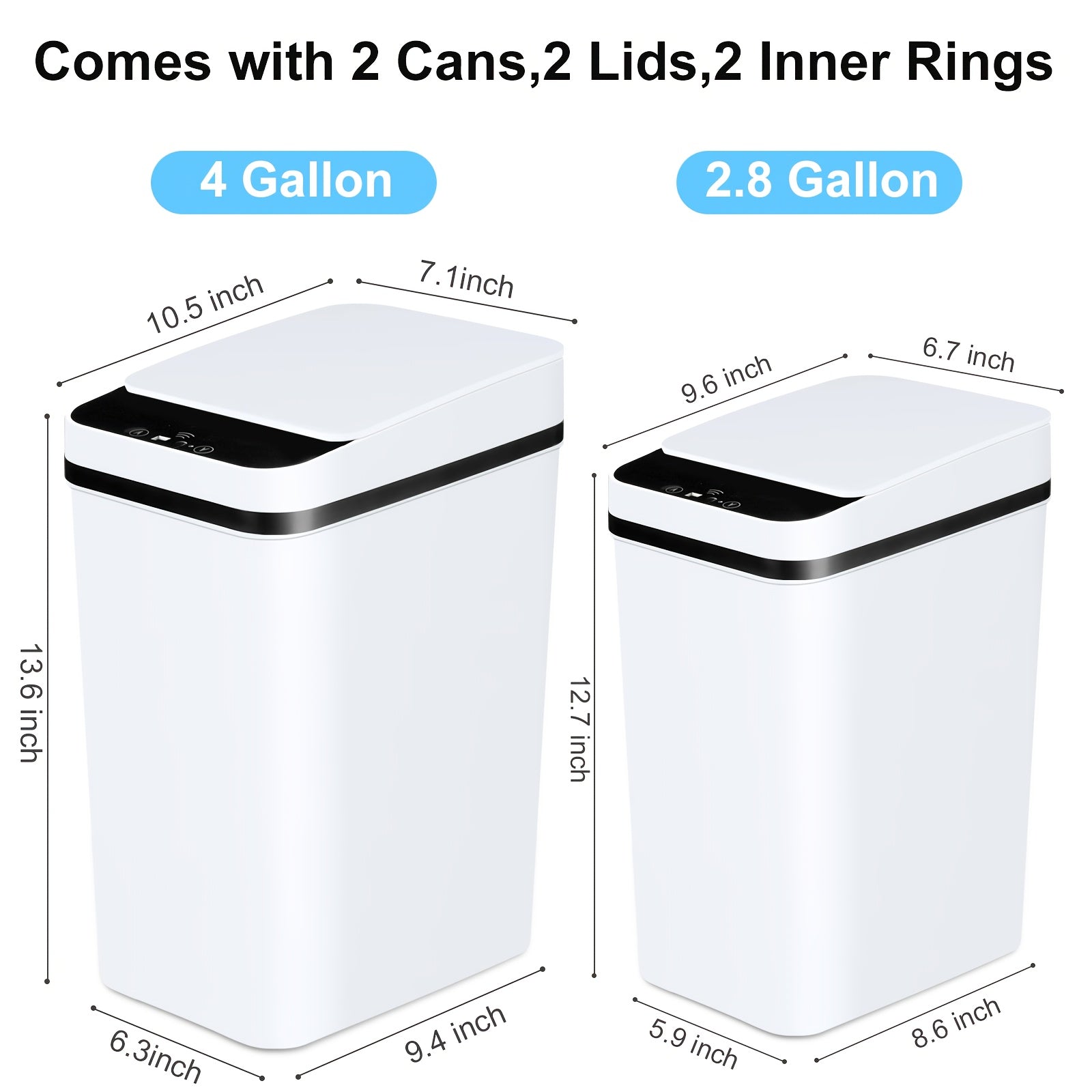 2 Pack Bathroom Automatic Trash Can with Lid, 4 Gallon And 2.8 Gallon Touchless  Garbage Can Slim Motion Sensor Smart Trash Bin for Bedroom, Office, Living Room