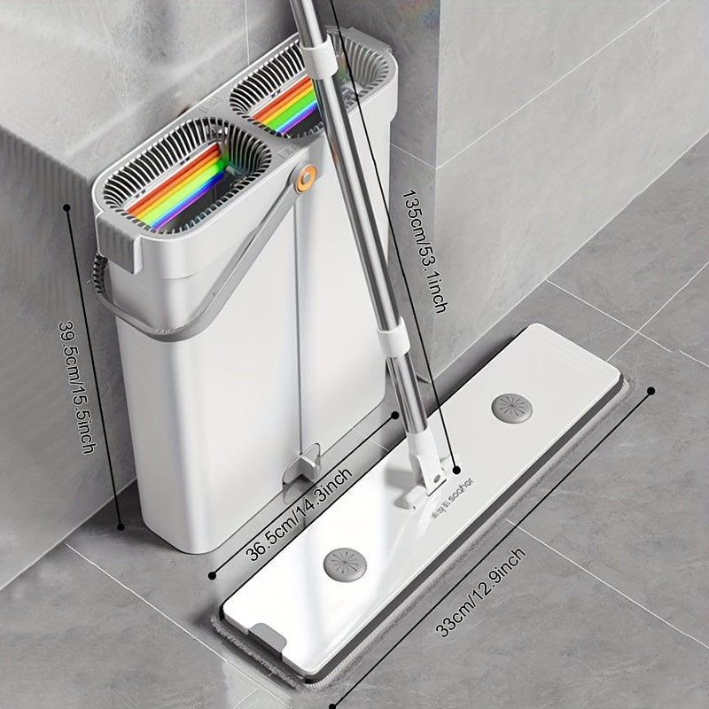 1set, Sewage Separation Hand-free Mop With A Bucket To Send 2 Mop Pads, Flexible Rotating Flat Floor Mop, Lazy Mopping Artifact Cleans And Separates Dust, Hair And Sewage, Wet And Dry Use, For All Floor Types, Cleaning Supplies