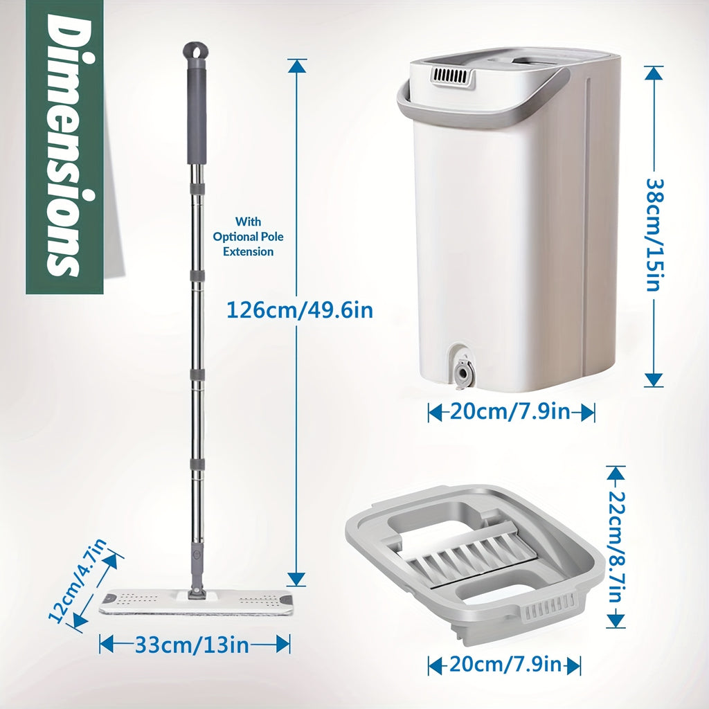 Hands-Free Flat Mop and Bucket Set with 6 Mop Heads - Heavy-Duty Plastic Construction, Space-Saving Bucket with Storage - Wet\u002FDry Cleaning System for Hardwood, Tile, Linoleum Floors - Ideal for Home, Office, Bathroom, Kitchen - Commercial & Resident