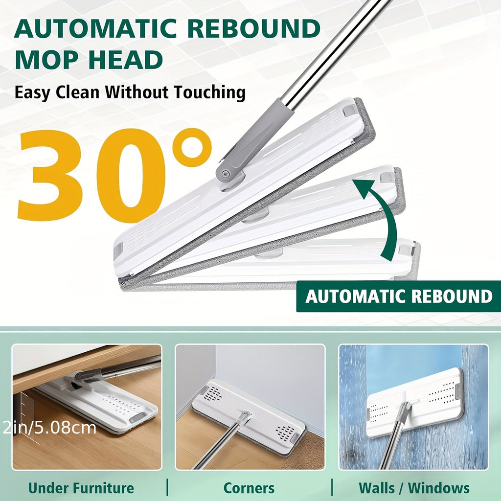 Hands-Free Flat Mop and Bucket Set with 6 Mop Heads - Heavy-Duty Plastic Construction, Space-Saving Bucket with Storage - Wet\u002FDry Cleaning System for Hardwood, Tile, Linoleum Floors - Ideal for Home, Office, Bathroom, Kitchen - Commercial & Resident