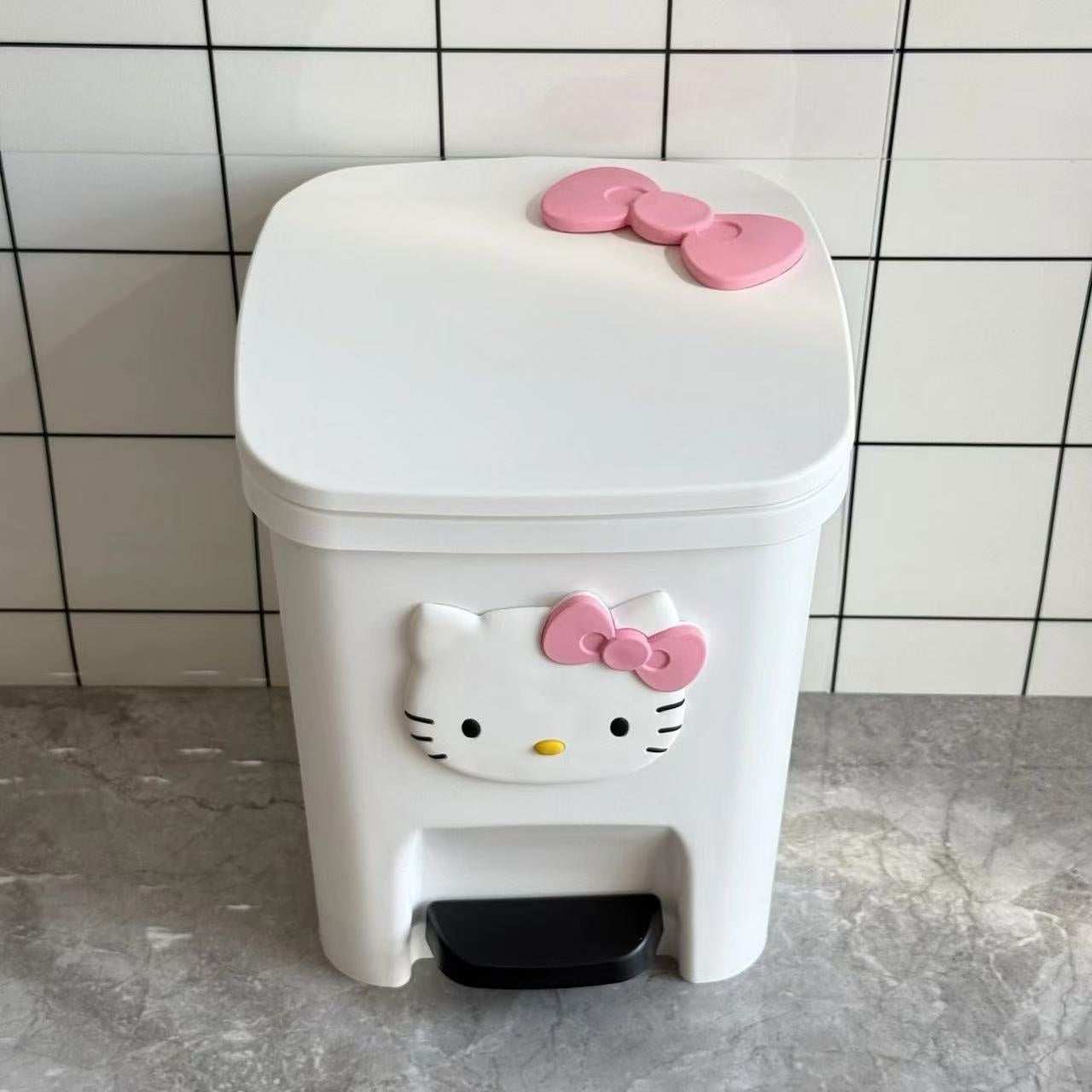 Sanrio Hello Kitty Foot Pedal Trash Can with Lid - Large Capacity Cute 's Bedroom Can, Durable Plastic Rectangular Bin Suitable, Bathroom, Room