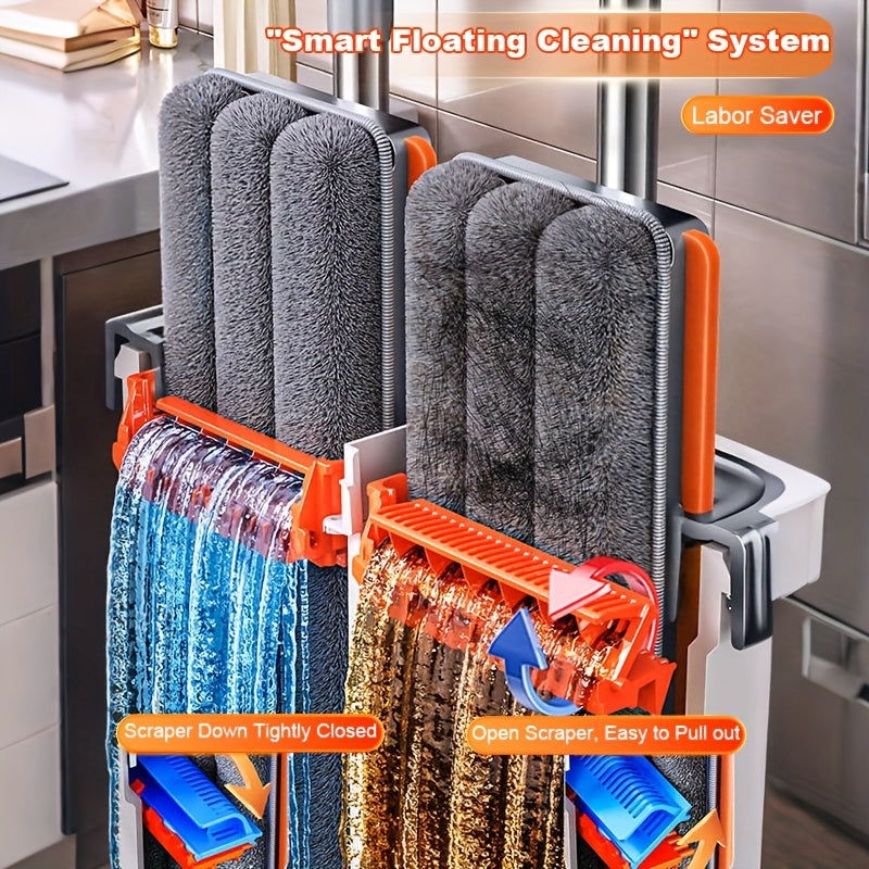 Set of Flat Mop And Bucket with an Improved Wringer, Allowing Hands-Free Operation for Cleaning Floors. Suitable for Both Wet And Dry Use, It Effectively Separates Dirty And Clean Water. Ideal for Deep Cleaning Floors And Walls