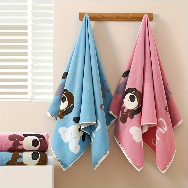 A Soft, Absorbent Cotton Bath Towel Featuring a Cute Cartoon Print of Three Dogs. It Has Excellent Water Absorption, Dries Quickly, And Is Gentle on The Skin. This Oversized And Thick Towel\u002FBlanket Has a Modern Style, Is Made from Fabric