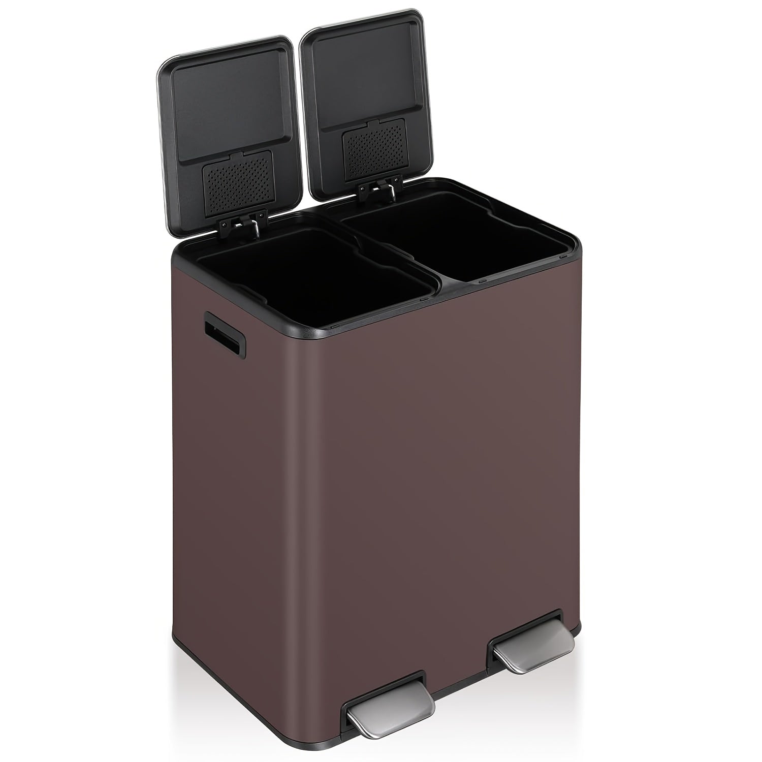 16 Gal Dual Kitchen Trash Can W\u002F2 Built-in Box for Odor Control, Hands-Free Garbage Bin, Recycle Waste Dustbin, Soft-Close Lid, 2 Buckets, Foot Pedal, Side Handle, Airtight, for Home Office, Bedroom Trash Can with Lid, Stainless Steel Trash Can