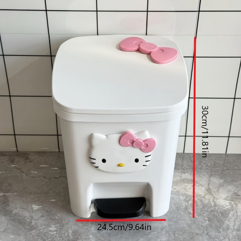 Sanrio Hello Kitty Foot Pedal Trash Can with Lid - Large Capacity Cute 's Bedroom Can, Durable Plastic Rectangular Bin Suitable, Bathroom, Room