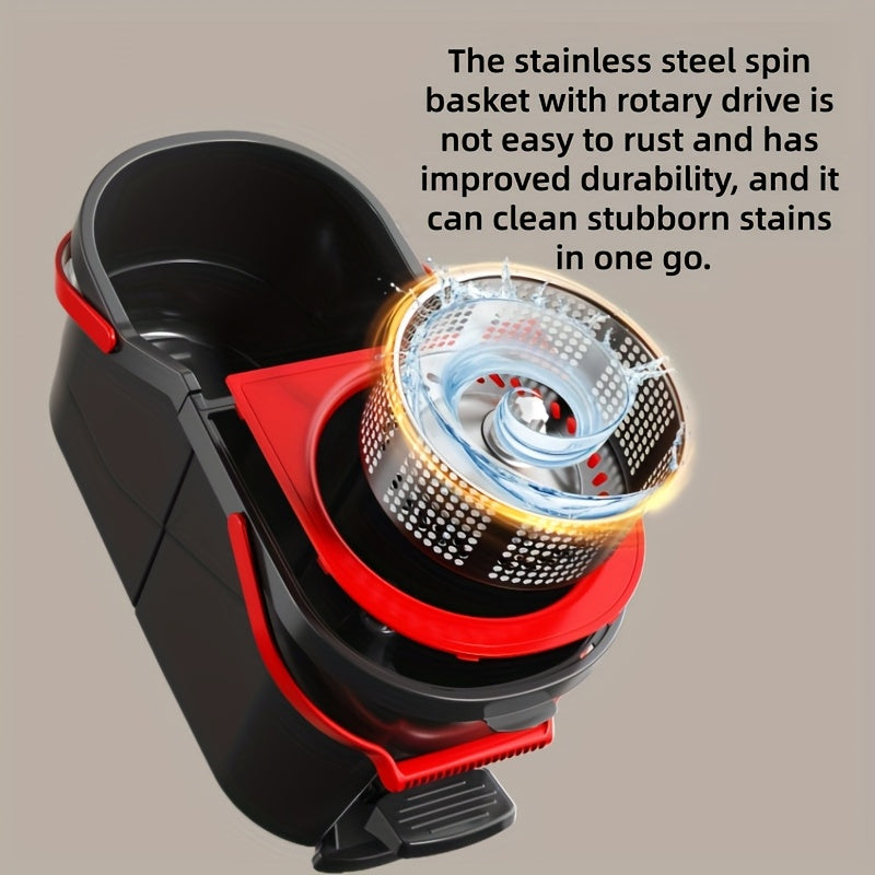 Foot-operated Rotating Mop Bucket Set, Foot Pedal Rotation Is Convenient And Quick, 360-degree Rotation Stainless Steel Handle Is Suitable for Hard Surface Floor Cleaning, with Microfiber Mop Replacement Head, Suitable for Office And Home Use