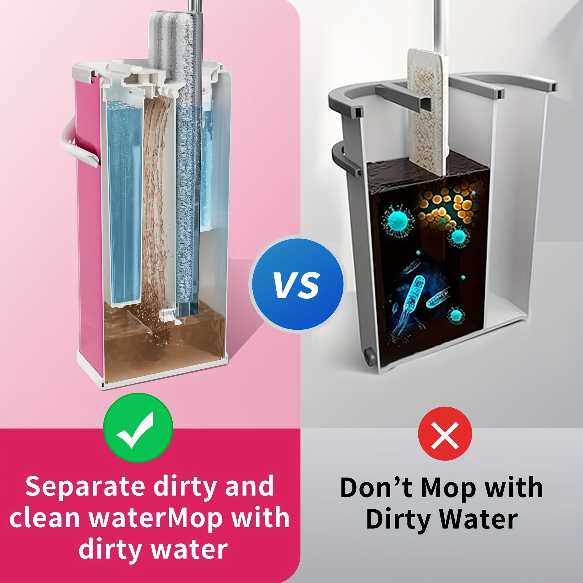 New Type Of Sewage Separation Hands-free Mop, Fiber Cloth Head Lazy Mop, Cleaning And Separating Dust, Hair And Sewage, Flat Mop Suitable For Household, Kitchen, Bathroom Floor Cleaning Tools