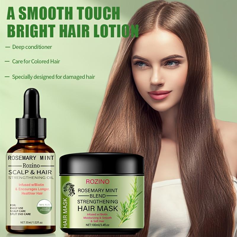ROZINO Organic Rosemary Hair Mask & Mint Oil Set | Nourishing & Strengthening Treatment for Dry & Damaged Hair, Infused with Biotin & Essential Oils for Deep Conditioning - Haircare