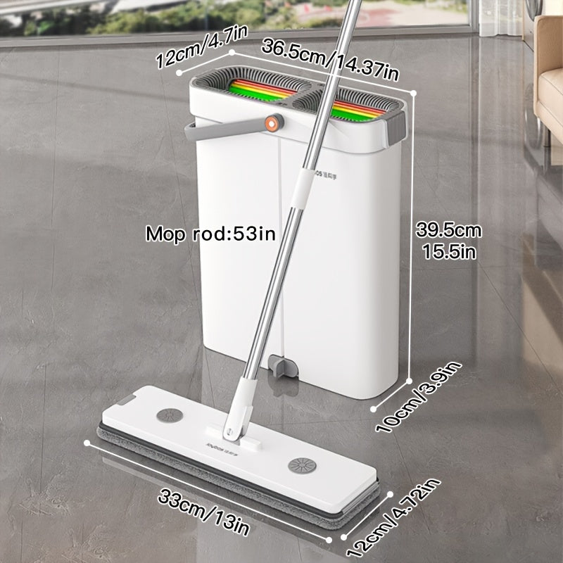 12.99inch Microfiber Flat Mop And Bucket Set Floor Cleaning System, Wet Dry Mop For Wall Cleaner With Long Handle, Hardwood Floor Mop With Microfiber Cloths. Bedroom\u002F Bathrooms\u002Fliving Room Mops For Floor Cleaning