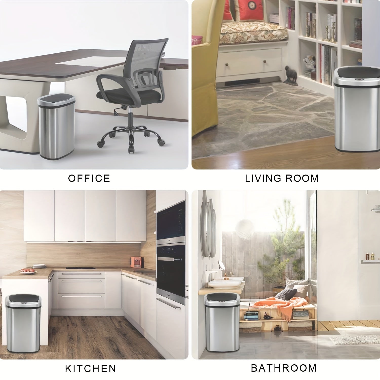 Automatic Trash Can, Touchless Motion Sensor Garbage Can, Stainless Steel with Lid Anti-Fingerprint Mute Designed, 13 Gallon 50L, for Kitchen Office Bedroom Living Room