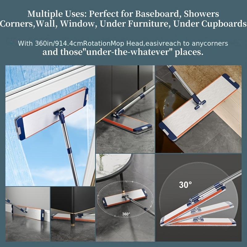 Mop And Bucket with Wringer Set for Home, Sturdy Aluminium Mops for Floor Cleaning, Large Flat Mopping Bucket System, Wall Cleaner with 6 Microfiber Pads, for Cleaning Floors, Windows, Courtyards, And Bathrooms.(Mop + Bucket + 6 Cloths)