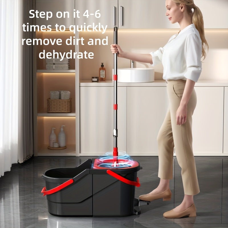 Foot-operated Rotating Mop Bucket Set, Foot Pedal Rotation Is Convenient And Quick, 360-degree Rotation Stainless Steel Handle Is Suitable for Hard Surface Floor Cleaning, with Microfiber Mop Replacement Head, Suitable for Office And Home Use
