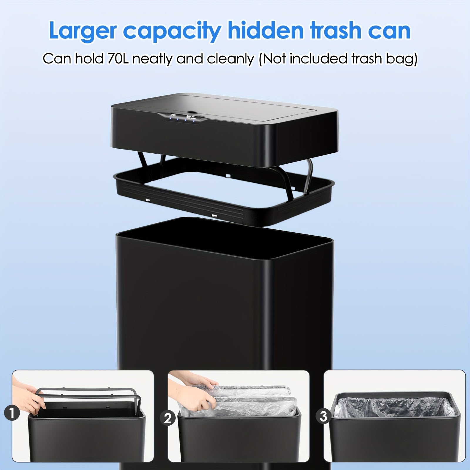 18.5 Gallon (suitable for 60L) Automatic Sensor Trash Can with Touchless Operation, Soft-Close Lid & Bag Holder - Smart Self-Closing Garbage Bin for Kitchen, Office, RV - Brushed Stainless Steel Modern Smart Bin (Low Reminder)