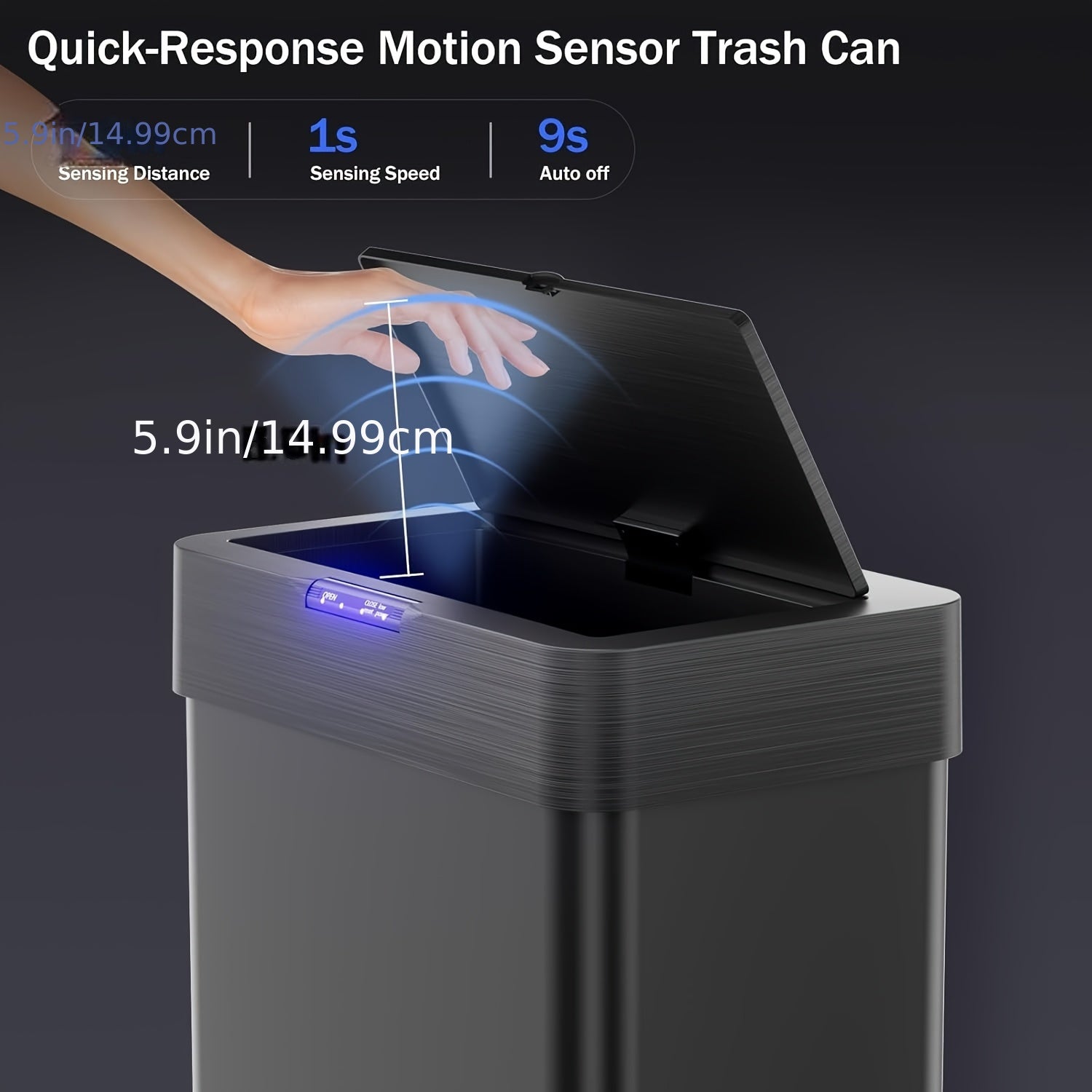 18.5 Gallon (suitable for 60L) Automatic Sensor Trash Can with Touchless Operation, Soft-Close Lid & Bag Holder - Smart Self-Closing Garbage Bin for Kitchen, Office, RV - Brushed Stainless Steel Modern Smart Bin (Low Reminder)