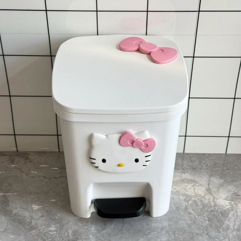 Sanrio Hello Kitty Foot Pedal Trash Can with Lid - Large Capacity Cute 's Bedroom Can, Durable Plastic Rectangular Bin Suitable, Bathroom, Room