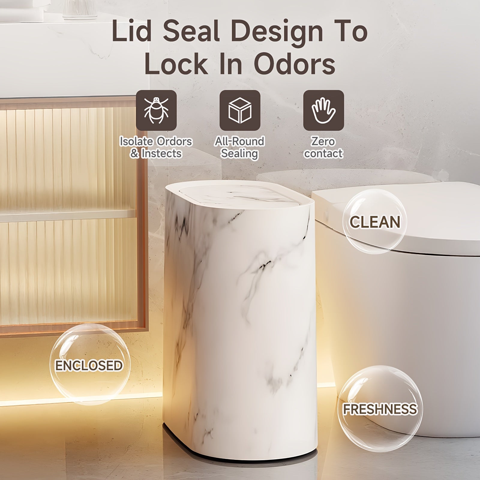 2\u002F1pc Rustproof Trash Can 2\u002F1pc Space-Saving Rustproof Trash Can with Marble & Wood Grain Pattern | Plastic Wastebasket with Built-in Handles, Easy to Clean | Ideal for Bathroom, Laundry, Home Office