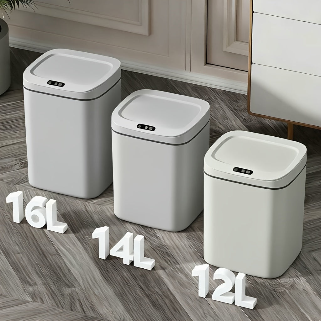 Motion-Activated Smart Trash Bin for Bathrooms, Featuring a Lid And Touchless Operation. Its Minimalist Design Makes It Ideal for Home, Kitchen, Office, Bathroom, And Outdoor Settings, Providing an Effective Solution for Kitchen Waste.