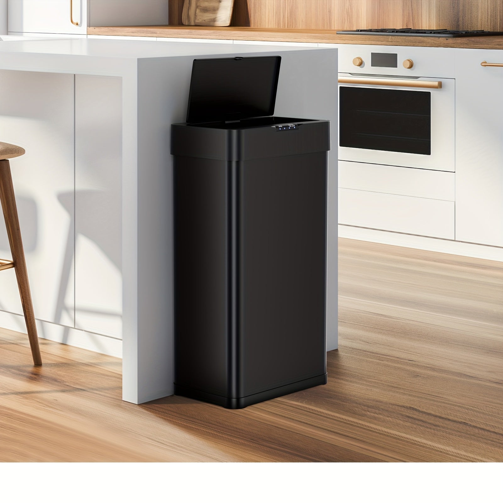 18.5 Gallon (suitable for 60L) Automatic Sensor Trash Can with Touchless Operation, Soft-Close Lid & Bag Holder - Smart Self-Closing Garbage Bin for Kitchen, Office, RV - Brushed Stainless Steel Modern Smart Bin (Low Reminder)