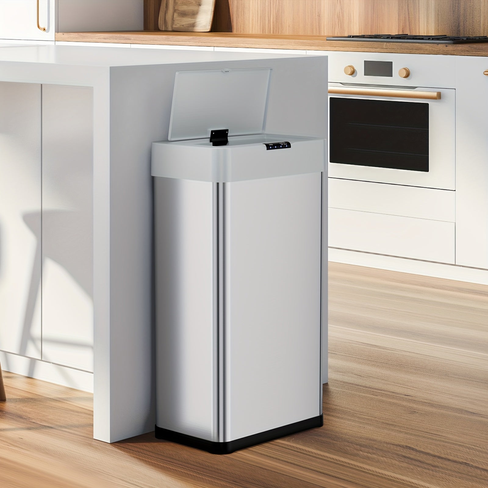 18.5 Gallon (suitable for 60L) Automatic Sensor Trash Can with Touchless Operation, Soft-Close Lid & Bag Holder - Smart Self-Closing Garbage Bin for Kitchen, Office, RV - Brushed Stainless Steel Modern Smart Bin (Low Reminder)
