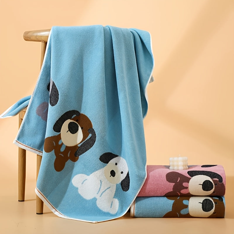 A Soft, Absorbent Cotton Bath Towel Featuring a Cute Cartoon Print of Three Dogs. It Has Excellent Water Absorption, Dries Quickly, And Is Gentle on The Skin. This Oversized And Thick Towel\u002FBlanket Has a Modern Style, Is Made from Fabric